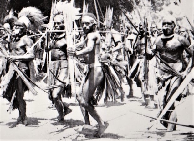 A group of 200 Tangilka men in traditional attire